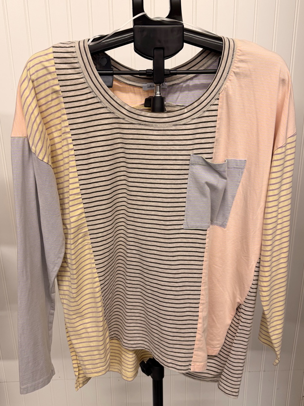 Striped Multi-Panel Long Sleeve Top in Cream, Blush & Gray